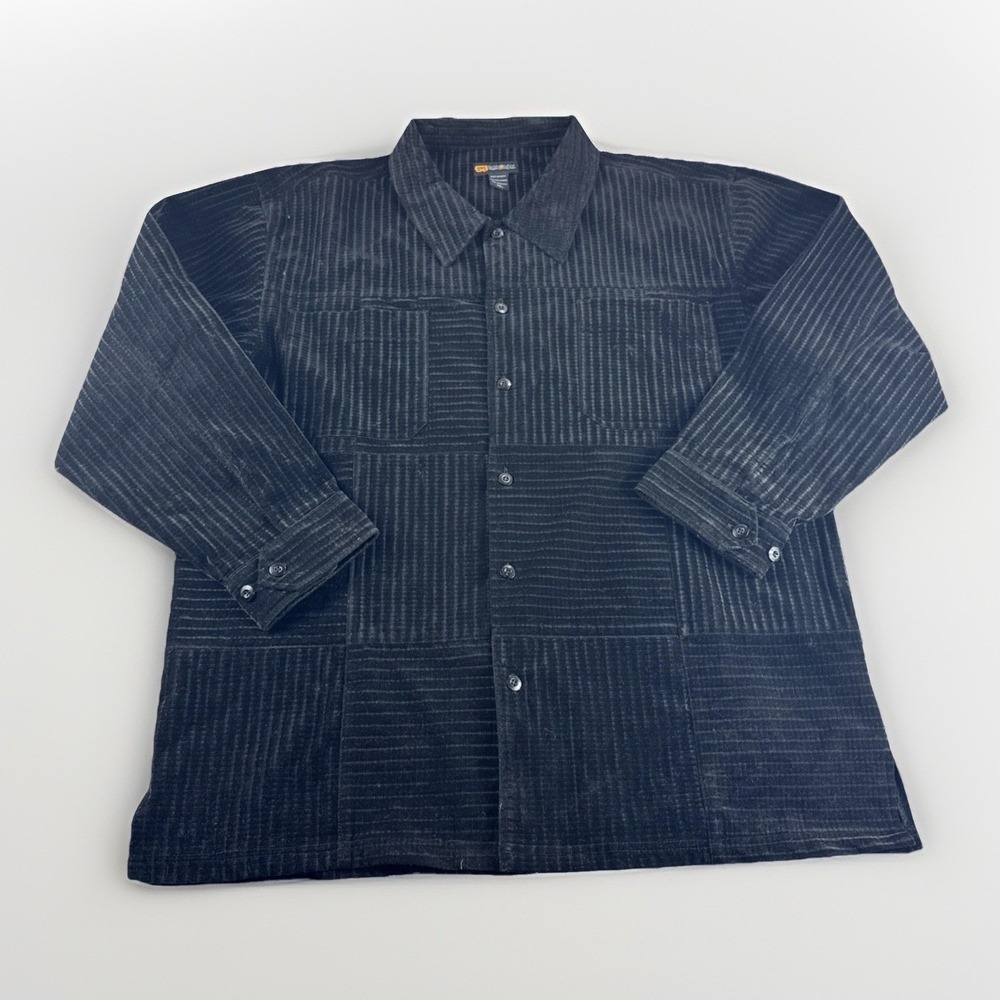 Godbody Shirt Mens XL Black Corduroy Check Long Sleeve Button Up Hip Hop Y2K Vtg